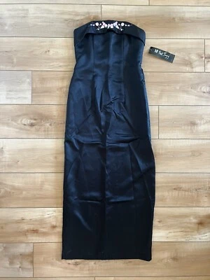 Maxi Vestido Vintage Negro Sin Tirantes Y2K Años 90’s Satén Abertura Formal Oscuro Romántico Foto 1 de 4