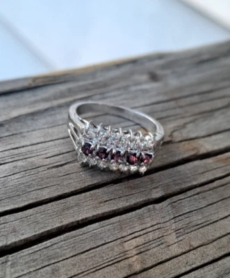 Anillo de cóctel vidrio amatista y cristal cristal joyería de cóctel talla 7 Foto 1 de 2