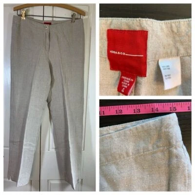 Isda & Co Linen Pants Women 4 Khaki Neutral Beige Chic Office Minimalist Basic - Image 1 of 4