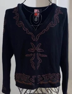 Vtg LL Women’s Black Western Whimsigoth Embroidered Design Cowgirl Sweater ~ XL - Picture 1 of 4
