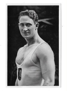 OLYMPIA 1936 German middleweight weightlifter Rudolf Ismayr, trading card.