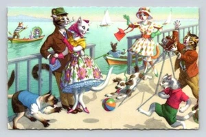 Alfred Mainzer Katzen posieren am See anthropomorphe Postkarte - Begium 4905 - Bild 1 von 2