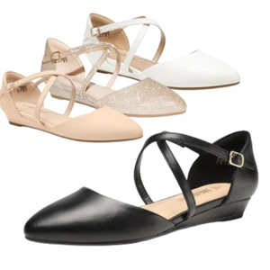 Women Pointed Toe Low Wedge Heel Ankle Strap Casual Work Dress Flat Shoes - Picture 1 of 21