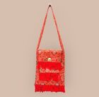 Vintage 60s Fringed Tassel Shoulder Bag Retro Hippie Red Floral Print 70s Purse 