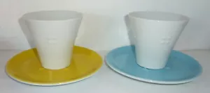 SPM WALKÜRE Bayreuth 2 große Becher Tassen mit Untertassen weiß gelb hellblau - Bild 1 von 5