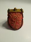 Willow Hall Marie Trinket Box Purse Vintage Red with Gold Accents Small 2.5"
