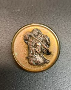 Vintage Early Plastic Metal 2 Piece Button w/ French Nobleman in Relief 7/8" - Picture 1 of 4