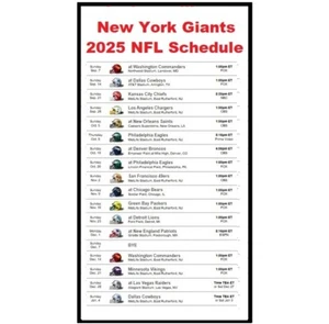 New York Giants 2025 NFL Football Schedule Refrigerator Magnet 4 by 6 inch - Picture 1 of 1