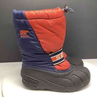 Sorel Cub Invierno Botas de Nieve Juveniles Talla 1 Impermeables Aisladas Forradas Azul Rojo Foto 1 de 4