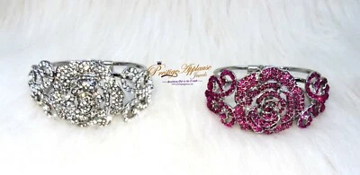 Silver Pink Crystal Round Crystal Bridal Cocktail Party bracelets jewellery Gift - Image 1 of 4