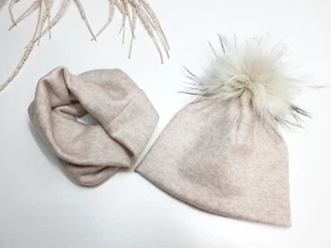 Beanie with matching loop with merino wool and pretty big pompon - Picture 1 of 5