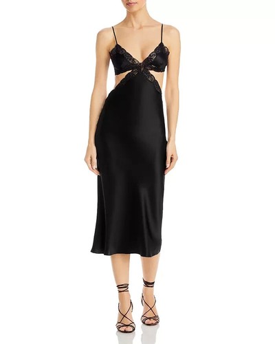 Slipdress Alexander Wang L24607 nero con finiture in pizzo ritagliato in seta taglia 10