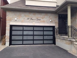 Full View Garage Door 18 ft By 7 ft Anodized Matt Black Frame With Frosted Glass - Picture 1 of 5