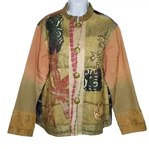 Flashback Steppjacke bestickt L grün braun ombre Boho Art To Wear - Bild 1 von 10