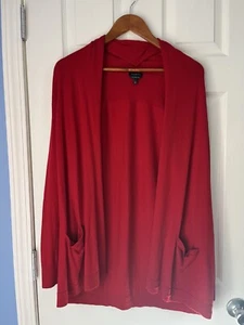 Talbots Merino Wool Open Cardigan Red Holiday Pockets Long sweater - Photo 1/13
