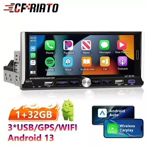 7'' Single 1DIN Apple Carplay Android 13 Touch Screen Car Stereo Radio Bluetooth - Picture 1 of 24