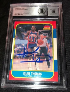 ISIAH THOMAS SIGNED 1986 FLEER #109 ROOKIE CARD BECKETT GEM MINT 10 AUTO 306 - Picture 1 of 2