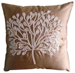 Cushion Cover Orange 16"x16", Home Decor Silk Tree Beaded - My Wish Tree - Picture 1 of 3