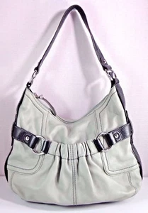 Clarks Shoulder Bag Womens Large Gray Leather Purse with Black Trim - Picture 1 of 10