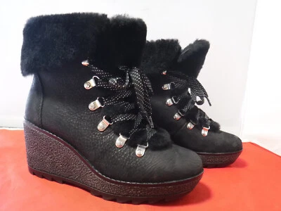 PM3 J Crew 女式北欧楔形冬季靴毛皮厚黑色 6 M 码 K2901 — 第 1/4 张图片