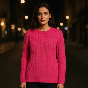 White Stag Vibrant Pink Cable Knit Sweater Cozy Long Sleeve Pullover L Nwot - Picture 1 of 5