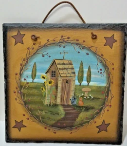 Hand Painted Slate Tile "Country Bath" Outhouse - Picture 1 of 2