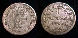 GERMANY- Bavaria 1866 1 Kreuzer F - Picture 1 of 1