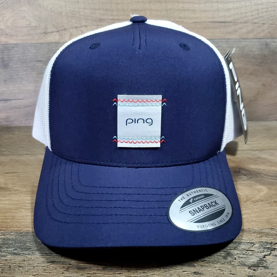 PING Women's Stitch Snapback Golf Hat Cap Navy Blue - White