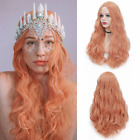 Orange Pink Color Long Wavy Synthetic Wig Machine Made Cosplay Party Lolita Wigs