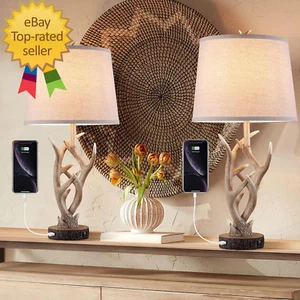 Rustic Western Lamp Set of 2 - 26" Farmhouse Table Lamp with 2 USB Ports, Natura - Picture 1 of 12