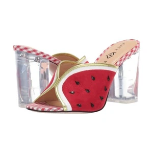 NEW Katy Perry Women the Picolo Mule Watermelon Red Gingham Plaid Chunky Heel - Picture 1 of 6