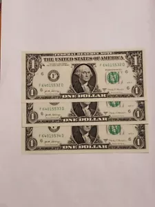 Lot of 3x US $1 One Dollar Bill Banknote 2017A (F) Consecutive Serial $ Mint UNC - Picture 1 of 4