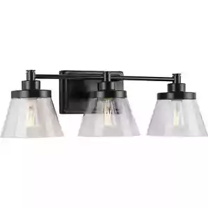 Progress Lighting Hinton 24.5" 3-Light Black Clear Seeded Glass Vanity Light - Picture 1 of 3
