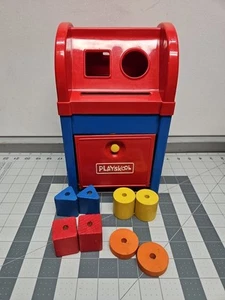 Vintage Playskool Postal Station Mailbox Wood & Plastic Plus 8 Blocks Toys Nice - Picture 1 of 7