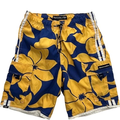 Pantalones Cortos De Colección Y2K Abercrombie Fitch Pequeños 30 Flores Azul Hawaiano Amarillo Foto 1 de 4