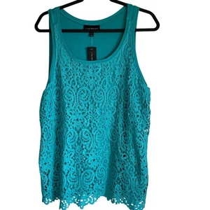 Lane Bryant Tank Top Crochet Lace Lined Sz 14/16 NWT Stretch Turquoise Feminine - Picture 1 of 10