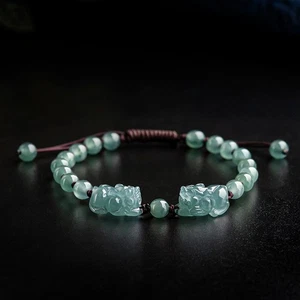 Frau Mode Handgewebt Hand Seil Jade Armband 5 mm Perlen Natürlicher Jadeit Geschenk - Bild 1 von 8