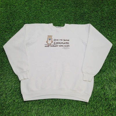 Vintage 80s Funny Chocolate Sweatshirt Womens XL 22x23 White — 第 1/4 张图片