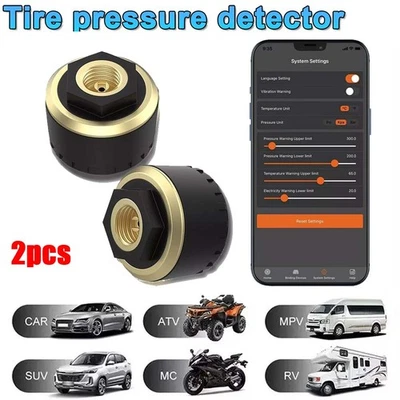 Sensores de presión de neumáticos de motocicleta TPMS sistema de monitoreo Bluetooth 5.0 2 piezas Foto 1 de 4