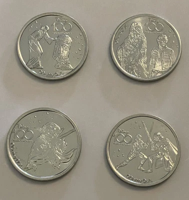 4 Star Wars Disney 100 Years of Wonder Silver Medallion Coin Yoda Hans Leia Luke - Image 1 of 4