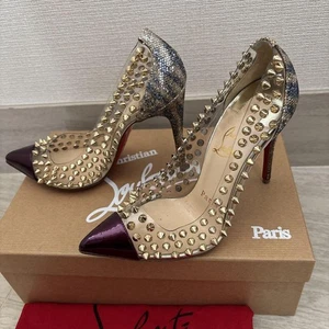 5.0US Christian Louboutin Gold Studs Tiger Pattern Pumps From Japan - Picture 1 of 7