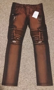 Jeans uomo Balmain Paris nuovo con etichetta 36 nero rosso motociclista moto 36x33 skinny RARO - Foto 1 di 16