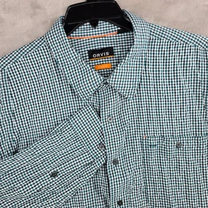 Orvis fishing Mens XL Green Gingham Active Fit Long Sleeve Button Down Shirt - Picture 1 of 9