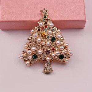 Neu Vintage Kristall Barock Weihnachtsbaum Brosche Anstecknadel Schmuck Geschenk Zubehör - Bild 1 von 7