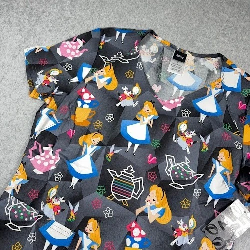 Nuevo con etiquetas Blusa Médica Cherokee Tooniforms Disney Alicia en el País de las Maravillas Pequeña Cuello en V NUEVA Foto 1 de 4