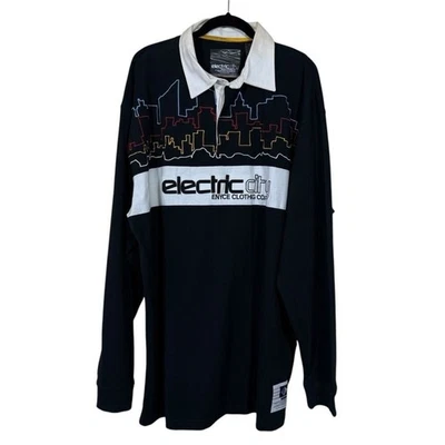 Vintage ENYCE Electric City Landscape Men’s Long Sleeve Polo Shirt Y2K Size 3XL - Image 1 of 4