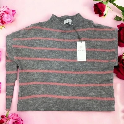 Suéter pequeño para mujer WAYF Nordstrom gris rosa a rayas cuello falso corbata cintura nuevo con etiquetas Foto 1 de 4