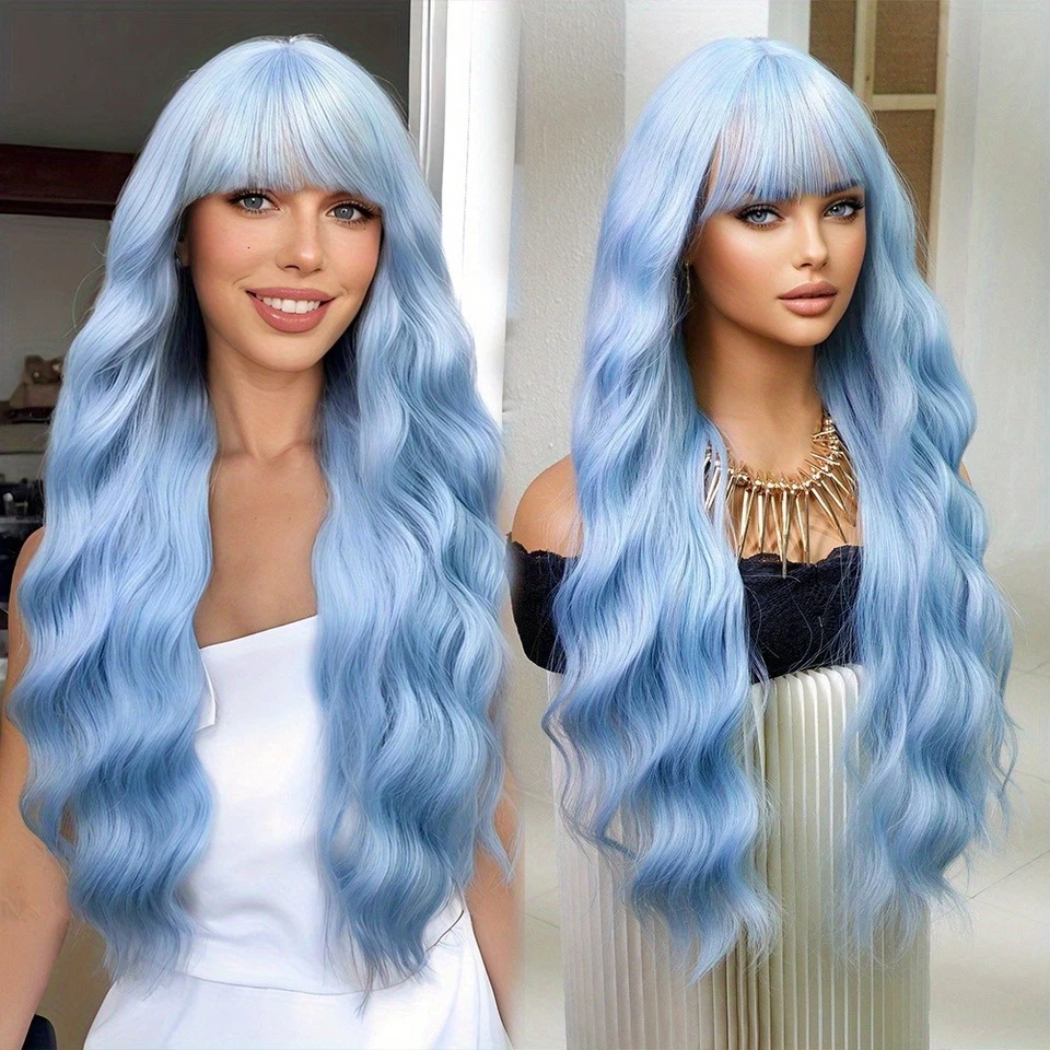 28 «Пастель Baby синий длинный волнистый парик Net Y2K фея косплей моды заявление - Изображение 1 из 4