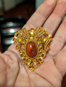Vintage Kramer Burnt Sienna Orange Cabochon brooch  - Picture 1 of 3