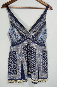 HALE BOB Cabana Silk Blend Paisley Cami Tunic Top Medium Beach Travel Retro Y2K - Picture 1 of 7